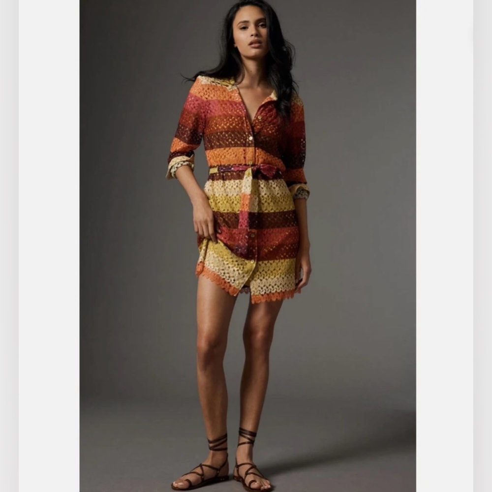 NWOT Le Superbe Maud-est Striped Lace Mini Shirt Dress 4 Multi Anthropologie Mod